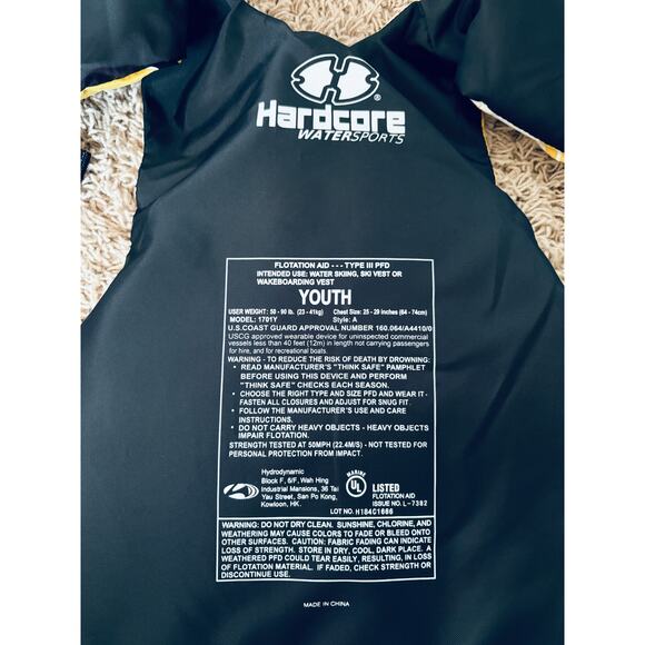 Youth Hardcore Watersports Life Jacket, Type III PFD, 50-90 lbs. - Picture 3 of 3